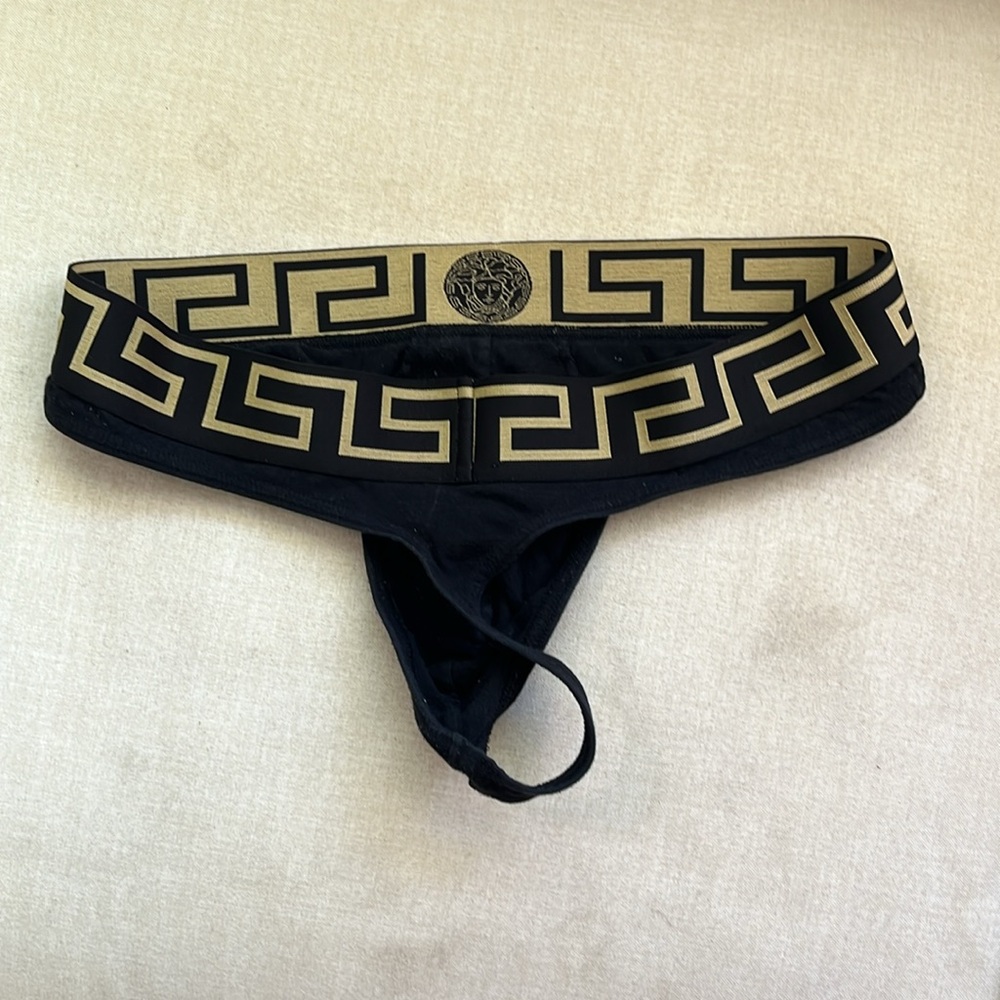 Versace Black Briefs with Gold Greek Key Design - Picture 2 of 4